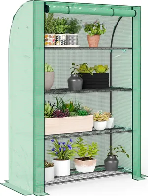 Image de Outsunny Serre de jardin PE avec étagères 4 niveaux, serre de balcon, bâche renforcée 135 g/m², châssis en acier, porte zippée enroulable, pour légumes plantes fleurs, 120 x 50 x 170 cm, vert