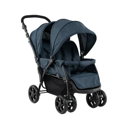 Produktbild von GOPLUS Geschwisterwagen klappbar, zwillingskinderwagen mit verstellbarer Vordach & Rückenlehnen, kinderwagen zwillinge bis 30 kg belastbar, Blau