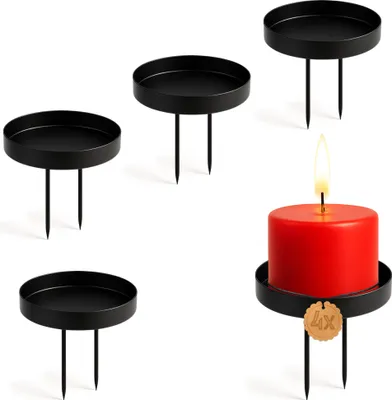 Produktbild von Kerzenteller 4er Set Metall Schwarz Ø 7,2 cm mit 2 Dornen