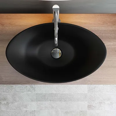Produktbild von Mai & Mai Waschbecken Aufsatzwaschbecken Oval aus Keramik 59x38cm matt Anthrazit Waschschale Waschtisch mit Nano-Beschichtung Br818