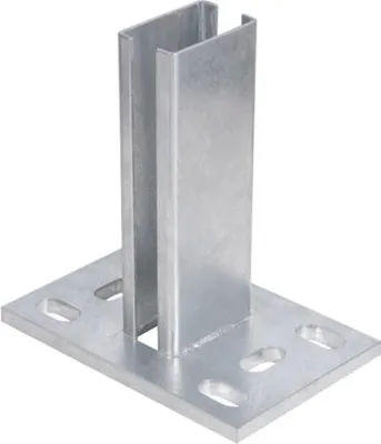 Zdjęcie produktu dla Wspornik słupka Alberts do słupków ogrodzeniowych do podwójnej siatki drucianej, do przykręcenia, płyta 150 x 100 mm, do słupków 60 x 40 mm, ocynkowany ogniowo