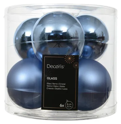Produktbild von Weihnachtskugeln Glas 8cm 6 Stück - Dämmerungsblau