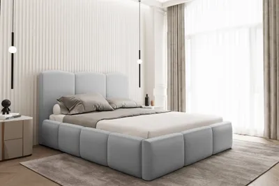 Produktbild von Polsterbett Doppelbett DUNIA in Stoff Opera Velvet Hellgrau 200x200cm