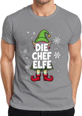 Produktbild von DIE CHEF ELFE Weihnachtselfe Weihnachten Wichtel Schneeflocken Herren T-Shirt, Grau, XXL