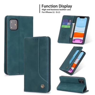 Obrázek produktu pro RetroPolyuretankožené pouzdro pro iPhone 11 peněženkový design pouzdro s držákem na karty a stojánkem modré