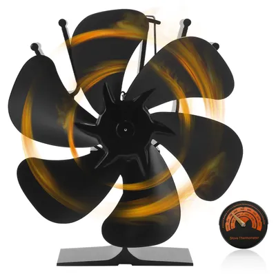 Produktbild von Eikuavons Kaminventilator 6 Flügel, Kaminofen Ventilator wärmebetriebener Ofenventilator ohne Strom, mit Ofenthermometer für Holzofen und Kaminofen