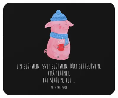 Produktbild von Mr. & Mrs. Panda Mouse Pad Schweinchen Glühwein - Schwarz - Geschenk, Betrunken, pc mauspad, Weihnachtsmarkt, laptop mousepad, Weihnachten, Spruch, mausteppich
