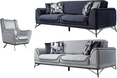 Produktbild von Villa Möbel Sofa Set Bond Grau-Anthrazit Stellvariante:3+3+1 Relax- und Bettfunktion, pflegeleichter Mikrofaser Samtstoff