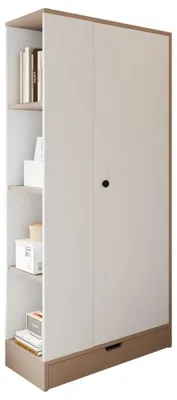 Image de Armoire - Une porte - Bois - Étagères intérieures - Tiroirs - 70 x 40 x 170 cm - Bois naturel/Blanc
