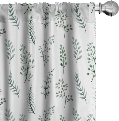 Produktbild von ABAKUHAUS Natur Vorhänge, Gardinen, Netter Botanische Muster mit Aquarell belaubten Zweigen, 2 Stück 75 x 225 cm, Teal Mehrfarbig