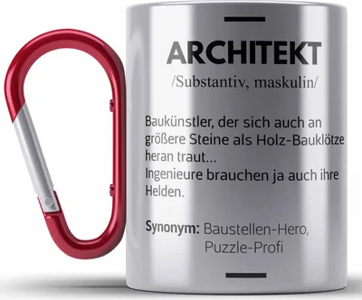 Produktbild von Trendation - Architekt Geschenke Edelstahl Tasse Karabiner Lustig Karabiner Edelstahl Tasse Karabiner Edelstahl mit Spruch Architektur Architekten Geschenkidee Spruch (Rot)