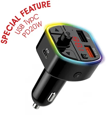 Immagine prodotto di Trasmettitore FM Bluetooth vivavoce per autoradio accendisigari con funzione di ricarica rapida USB-C e USB QC3.0 e PD20W