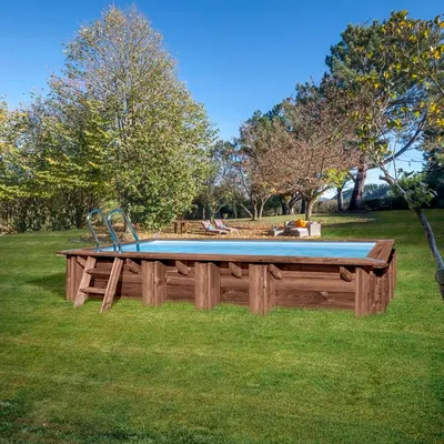 Produktbild von GRE Holzbecken Set Mango rechteck 3,20m x 6,20m x 1,30m Super Komplettset Pool Rechteckpool / 320 x 620 x 130 cm Holzpool Rechteckbecken Poolset