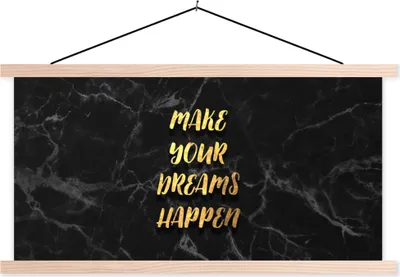 Produktbild von MuchoWow® Textilposter Zitat - Traum - Schwarz - Gold 60x30 cm mit holzfarbenen Rahmen - Dekoration