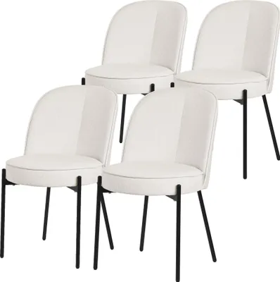 Produktbild von ML-Design Esszimmerstühle 4er Set Beige Küchenstühle aus Polyester mit Metallbeinen Wohnzimmerstühl mit Rückenlehne Polsterstühle für Esszimmer Küche