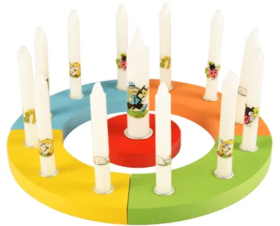 Produktbild von PAPSTAR Kerzenring Set aus Holz farbig geeignet für 12 Kerzen (ohne Kerzen)