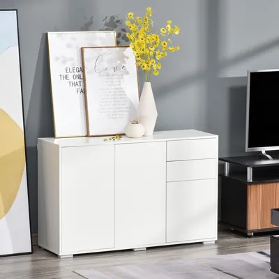 Produktbild von Sideboard Kommode Anrichte, 2 Schubladen, Push-Click, 117 cm x 36 cm x 74 cm, Weiß, 117x36x74 cm, Spanplatte