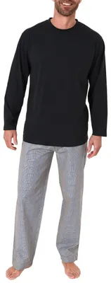 Produktbild von Herren Pyjama langarm Schlafanzug mit karierter Webhose - 65348 ; schwarz , 56