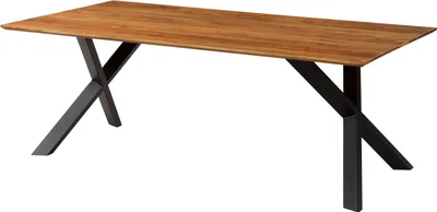 Immagine prodotto di MASSIVMOEBEL24 | Tavolo da pranzo in legno di acacia 160x90x75 laccato naturale / gambe a X inclinate antracite SWISS EDGE