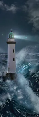 Produktbild von Leuchttürme Kunstdruck Bild - Leuchtturm Bei Sturm Im Mondlicht (158 x 53 cm)