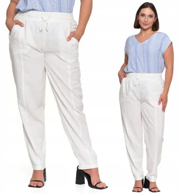 Immagine prodotto di Pantaloni in lino da donna con cintura elastica, eleganti, gamba dritta, modello MORAJ M, colore bianco
