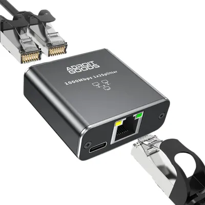 Produktbild von AdroitGoods Ethernet Gigabit Netzwerksplitter - 1 bis 2 - 1000/100Mbps Ethernet Splitter - mit USB Stromanschluss - Netzwerk Switch