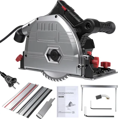Obrázek produktu pro 1200W ponorná pila s 5000 ot/min - 165mm pilový kotouč, 1,4m vodicí lišta, pokosový řez 0-45°, hloubka řezu až 57 mm, plynulá regulace otáček, hliníková základna, kompatibilní s odsáváním prachu
