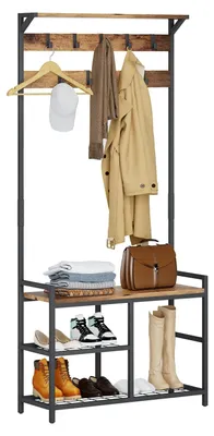 Produktbild von Metall Garderobe stehend garderobenständer Sitzbank 182x30x84cm Braun