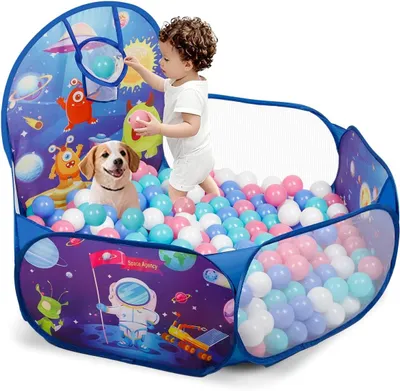 Produktbild von Kinderballenbad, faltbar, 120 cm, mit Basketballring, für drinnen und draußen
