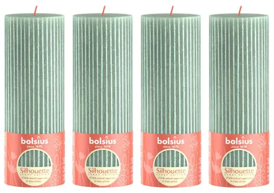 Immagine prodotto di set di 4 candele a colonna - Altezza 19 cm - Diametro 6,8 cm - Stampa rustica - Verde giada
