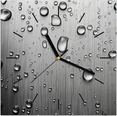 Produktbild von Wanduhr aus Glas mit Motiv Wassertropfen auf Metall- 30 x 30 cm - inkl. Aufhängesystem