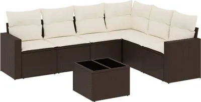 Produktbild von 7-tlg. Garten-Sofagarnitur mit Kissen Braun Poly Rattan