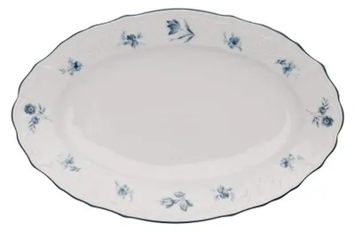 Produktbild von Thun, 1794, ovale Schale, 34 cm, tschechisches Porzellan, Bernadotte-Muster, blaue Rosen, Marke: Thun
