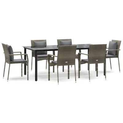 Image de vidaXL Ensemble de jardin 7 pièces avec coussins Noir et gris Poly rotin