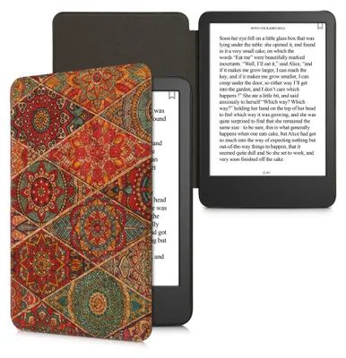 Produktbild von kwmobile Hülle kompatibel mit Amazon Kindle (2022/2024) - Kork eReader Schutzhülle Cover Case - Mandalakacheln Pink Rot Blau