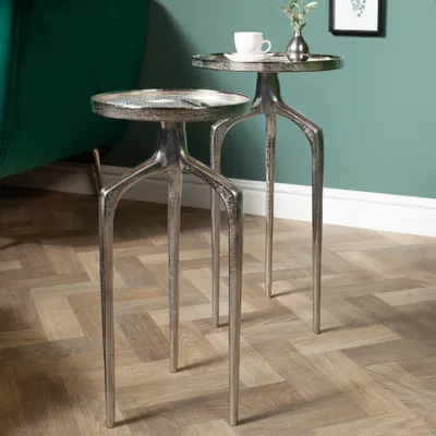 Produktbild von riess-ambiente 2er Set Beistelltische ABSTRACT 60cm silber Metall rund Shabby Chic Design Couchtisch Tisch Tischset
