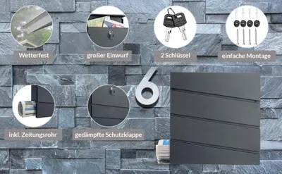 Produktbild von Stahlbriefkasten mit Zeitungsfach, wetterfest
