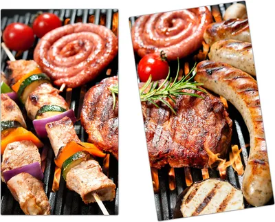 Produktbild von Spritzschutz Herdabdeckplatte Schneidebrett aus Glas Gegrilltes Fleishc 2-Teilig (60x52cm)