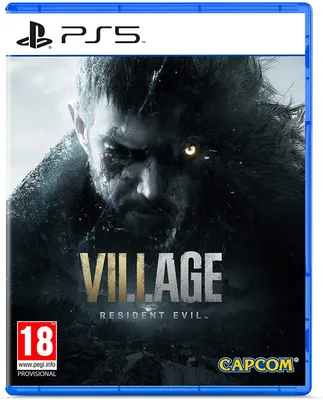 The image shows the front cover of a video game case for Resident Evil Village on PlayStation 5.