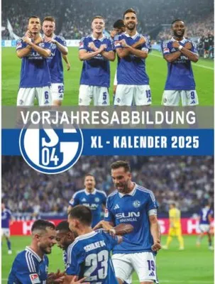 A group of soccer players in blue and white uniforms celebrating on a field, with a calendar title overlay.