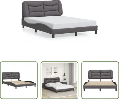 Produktbild von The Living Store Bettgestell mit Kopfteil Grau 120x200 cm Kunstleder