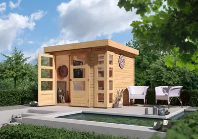Produktbild von Karibu Gartenhaus Gerätehaus Kerko 3 naturbelassen 242x217x211 cm