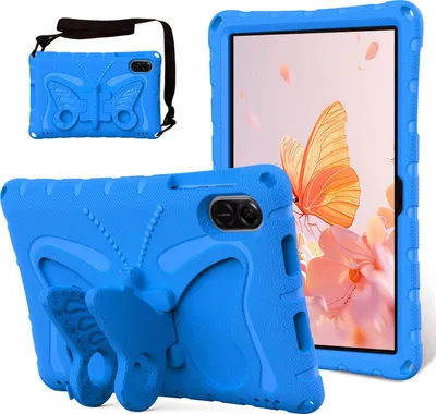 Produktbild von Kinder Hülle für Honor Pad X8a 11" 2024 Leicht Stoßfeste EVA Kindgerechtes Schutzhülle mit Schultergurt, Schmetterlings-Ständer Blau
