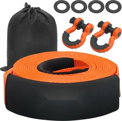 Produktbild von Abschleppgurt-Bergeset 85 mm x 9 m (MBS-16329 kg) dreifach verstärkt mit Baumschonern, Schutzhüllen und Aufbewahrungstasche, 3/4 Zoll D-Ring-Schäkel, ideal für LKW, Jeep, SUV, ATV
