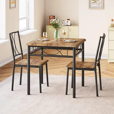 Productafbeelding van Eettafelsset voor 2 personen, vierkant, met 2 retro stoelen, geschikt voor kleine ruimtes