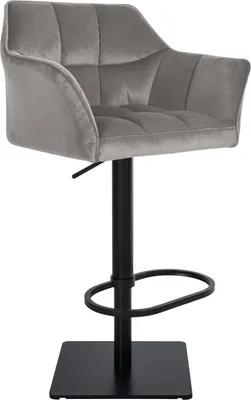 Produktbild von Bequemer Samt-Barstuhl - Tabouret - Stufenlos verstellbar und 360° drehbar | Farbe: Grau | Grundfarbe: Schwarz