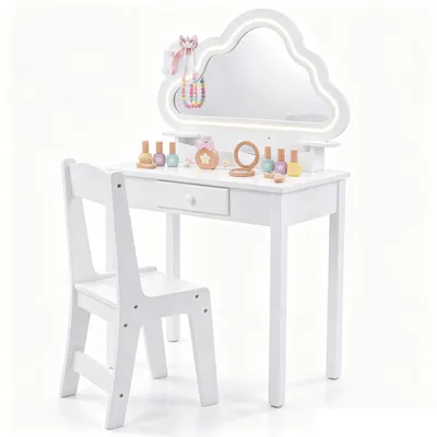 Produktbild von KOMFOTTEU Kinder Schminktisch mit abnehmbarem Spiegel & Beleuchtung