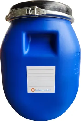 Produktbild von kanister-vertrieb® 30 Liter Deckelfass, Kunststofffass, Futtertonne, Fass, Weithalsfass Farbe blau mit Griffmulde inkl. Etikett (30 DGM)