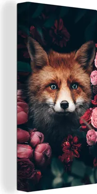 Produktbild von MuchoWow® - Leinwandbilder - Fuchs - Blumen - Tiere, Wandbild, Wanddeko Bilder Wohnzimmer, 20x40 cm
