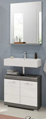 Produktbild von Badmöbel Set 2-teilig "Shawn" weiß Hochglanz und grau Badset 60 cm